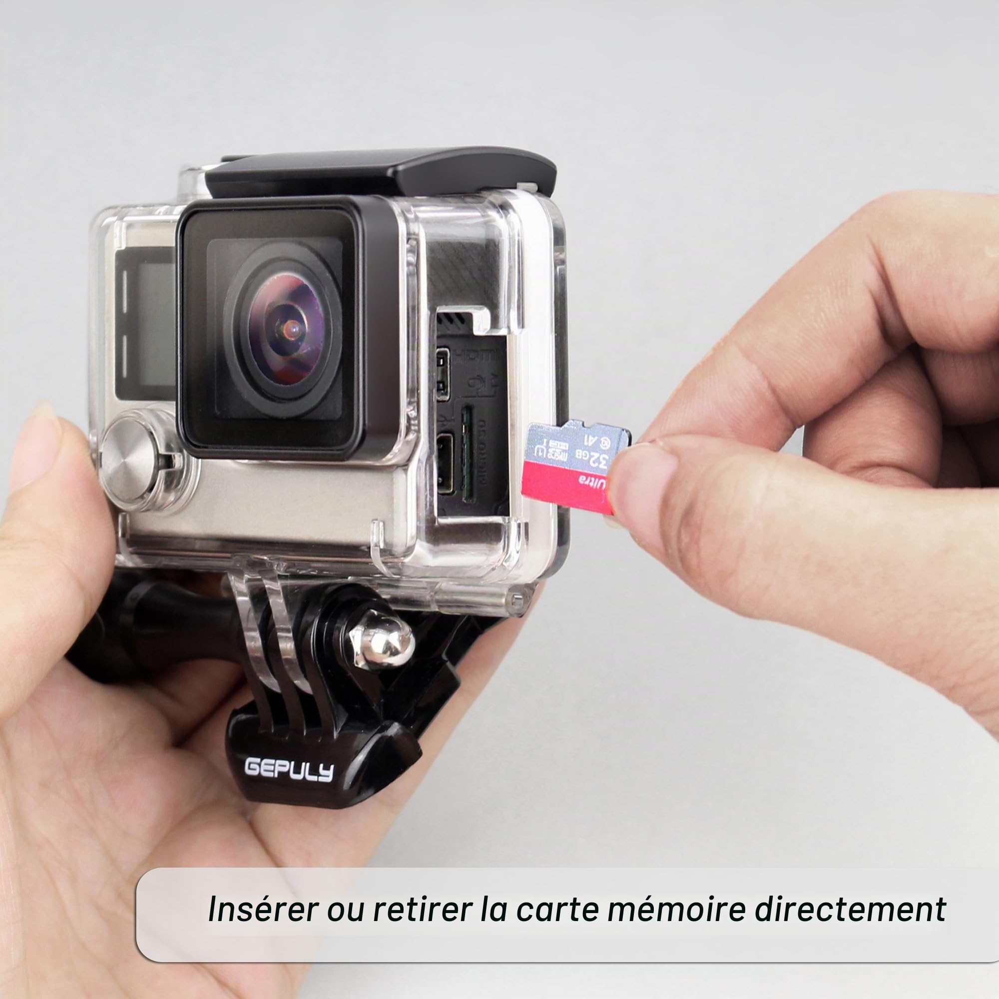 GEPULY Boîtier squelette pour GoPro Hero 4, Hero 3+, Hero 3 Action Camera Side Open Boîtier de protection avec porte arrière squelette pour caméra GoPro Hero4, Hero3+, Hero3