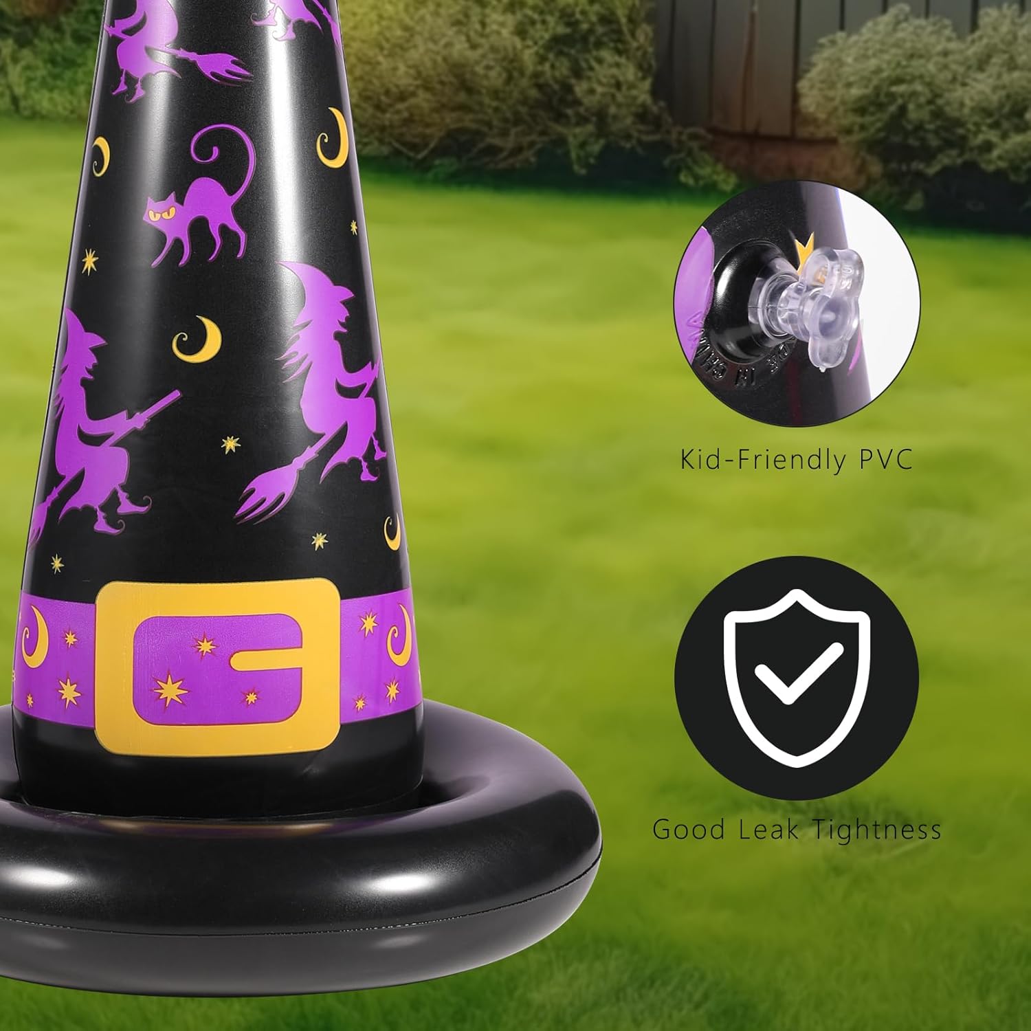 Halloween Ring Toss Game Set, 5Pcs Inflatable Witch Hats with 10Pcs Colorful Plastic Rings and Air Pump for Halloween Party Games Super Fun Indoor Outdoor Party Supplies