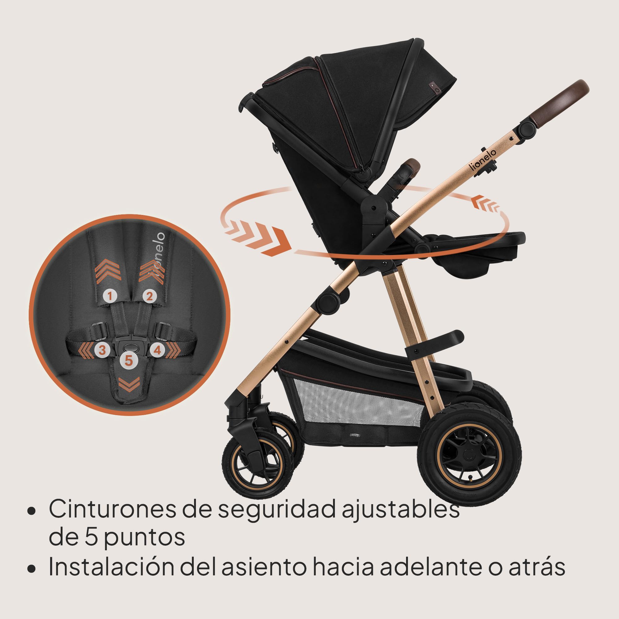 LIONELO Amber Coche de bebé multifuncional 3 en 1 Conjunto silla de paseo con el Asiento de Cubo e Capazo Manillar regulable Bolsa Mosquitero Protector de lluvia Asiento de coche