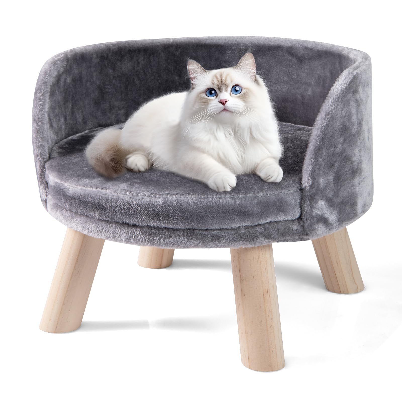 Maxmass Elevated Pet Sofa Bed, Dog Couch with Removable Cushion and Sturdy Wood Legs, Pet Lounge Chair for Dogs Cats (Grey, 42 x 42 x 33 cm)