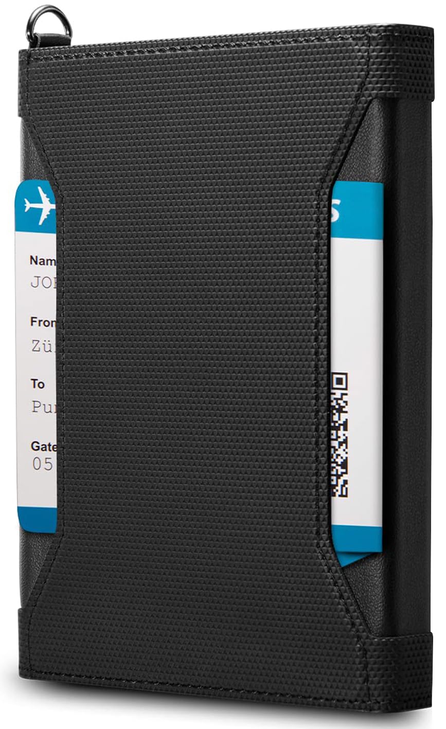 RFID Passport Cover for Men & Women – Premium Leather Passport Holder, Passport Pouch & Travel Wallet Case for Passport, Cards & Boarding Pass (Black)