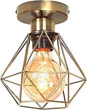 iDEGU Industrial Metal Pendant Light Pendant Light Cage Style Geometric E27 Mini Vintage Ceiling Lamp for Hallway Entrance Bedroom Living Room, Bronze, Diameter 16 cm (Ceiling)