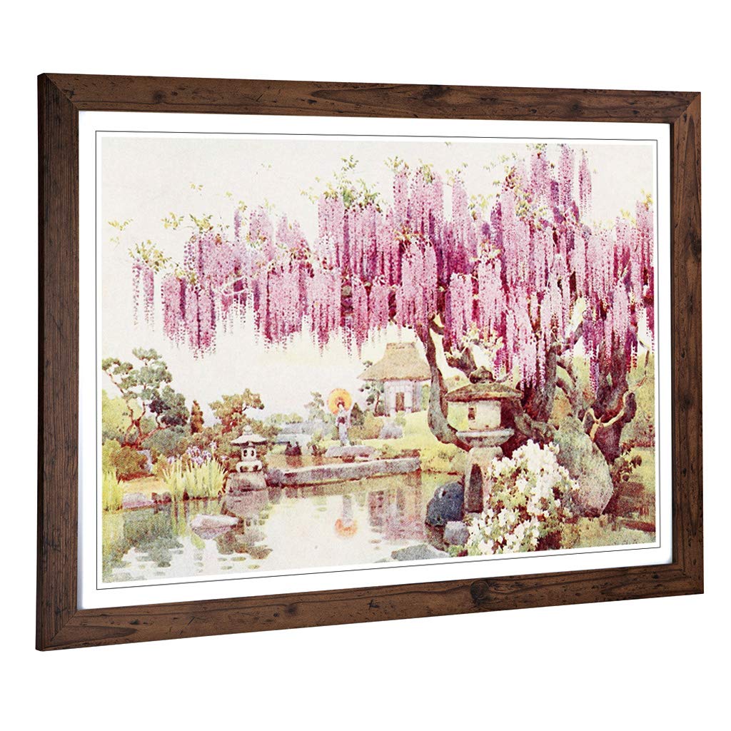 Big Box Art Framed Print of Ella Du Cane Japanese Oriental The Old Wisteria Design | Wall Art Picture| Home Decor for Kitchen, Living Room, Bedroom, Hallway, Walnut, A2 / 24.5x18 Inch / 62x45cm