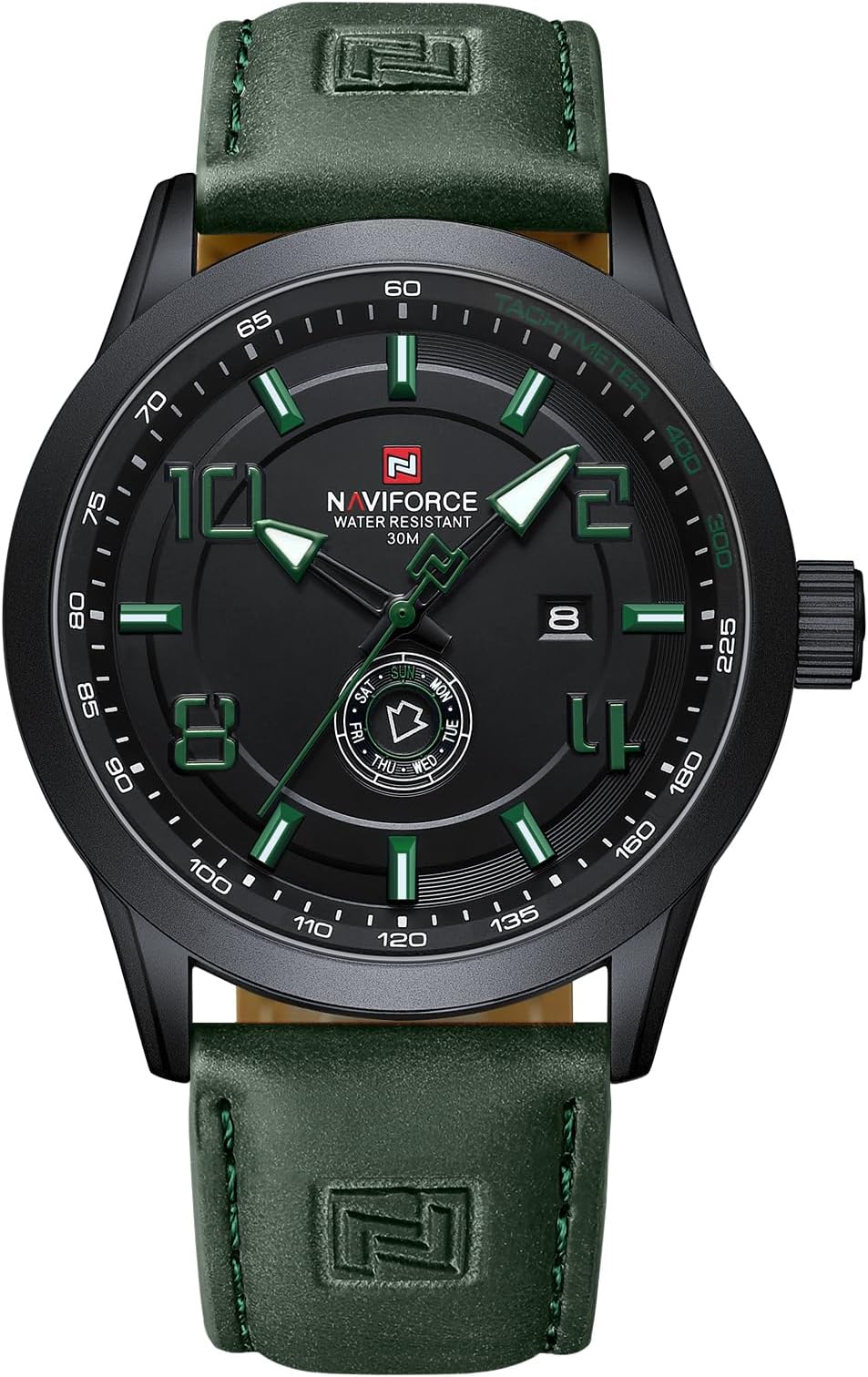 Sport Watches for Men Leather Band Waterproof Quartz Analog Wristwatch Easy to Read with Auto Date