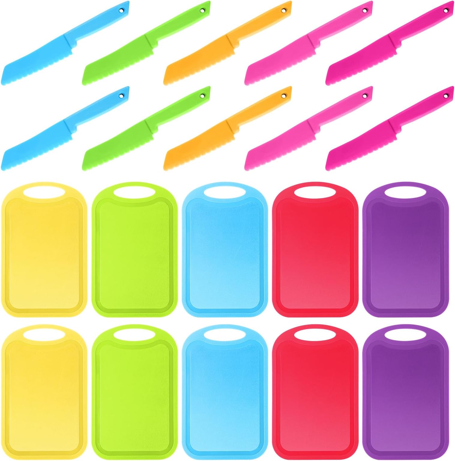 Yinkin 20 Pcs Kids Plastic Knife Set with Cutting Board Toddler Knife Tools, Including 10 Child Safe Knife 10 Chopping Board Kids Cooking Utensils for Cooking Club, Preschool