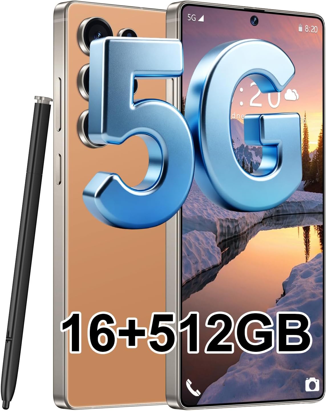 Fadnou S25 Ultra Unlocked Cell Phone, Built in Pen, Smartphone Battery 7000mAh, 6.99" HD Screen Unlocked Phones, 16+512GB 5G The Phone Android 14, Face ID/Fingerprint Lock/GPS (Orange)