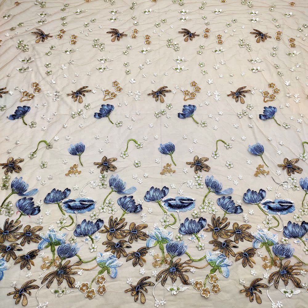 Tela de encaje floral de 130 cm de ancho 3D bordado de encaje con estampado floral, tela de organza para manualidades, vestido de boda, decoración del hogar, vestido de 2 yardas
