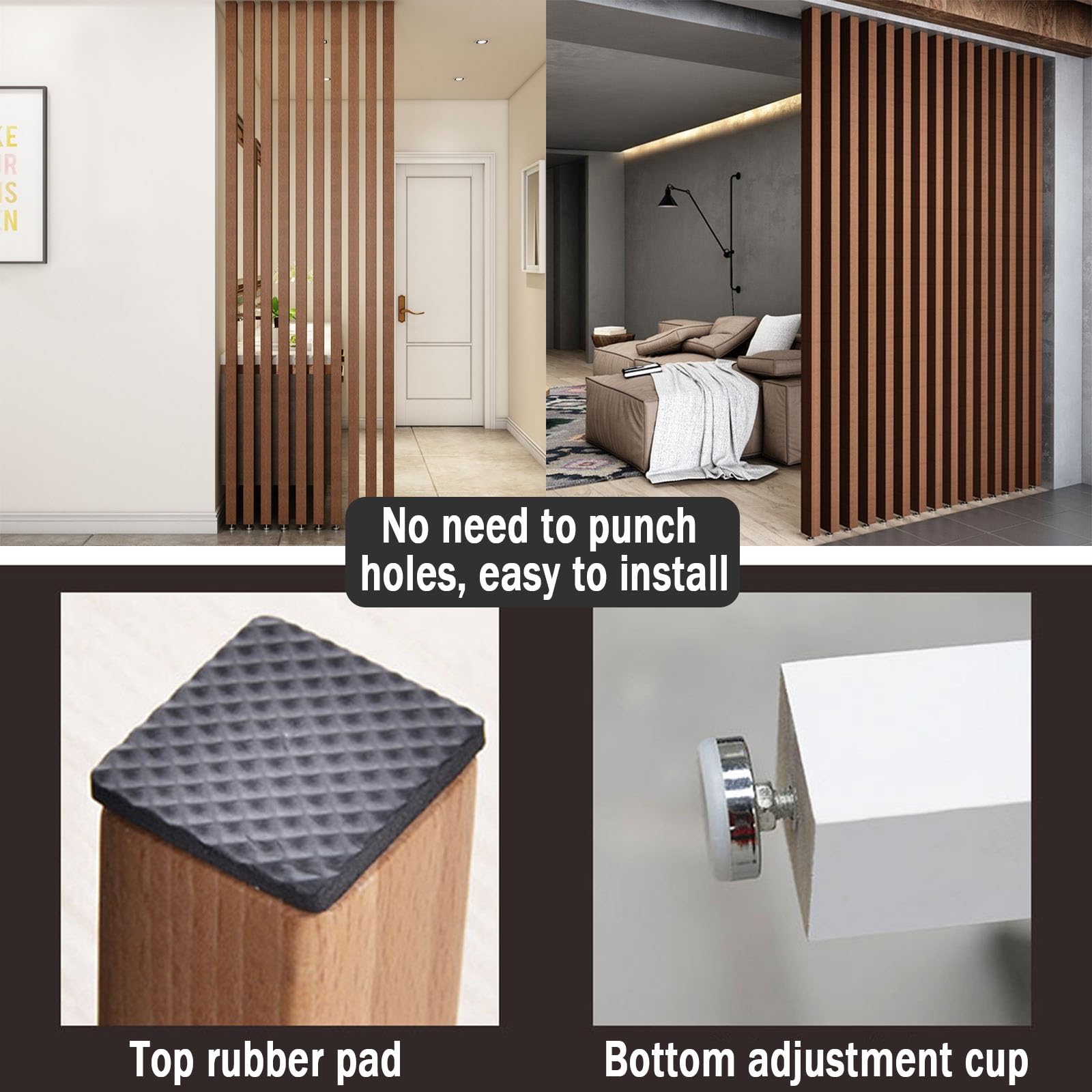 Divisor de habitación con listones de madera de piso a techo, 2 piezas para baño, guardería, estudio o apartamento (180 cm/70,8 pulgadas/1,80 m) - Partit de madera Slish