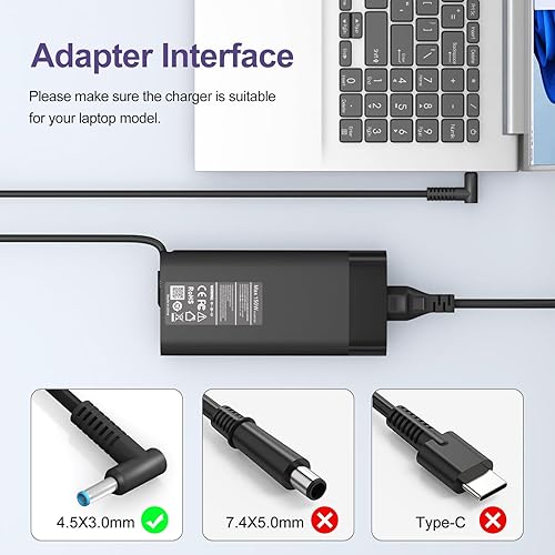 Miniatura 3 de Cargador delgado para laptop de 150 W compatible con HP ZBook 15 G3 G4 G5 G6, ZBook Studio G3 G4 G5 G6 G7 G8, ZBook Studio x360 G5, OMEN by 15 17