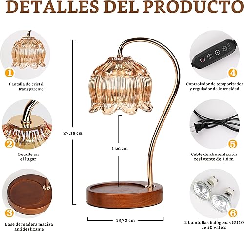 Miniatura 7 de Lámpara Calentadora de Velas con Forma de Flor con Temporizador, Calentador de Lámpara de Vela Regulable, Regalo de Navidad y Cumpleaños