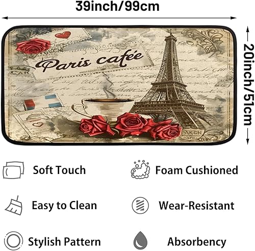 Miniatura 9 de Tapetes de cocina con patrón de tartas, tapetes de cocina antideslizantes de 39 x 20 pulgadas, tapete suave de pie, tapete de baño absorbente,