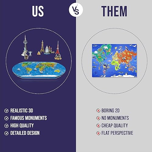 Miniatura 3 de Rompecabezas 3D de mapa del mundo, divertido juego de geografía para niños con 12 Mundos de Maravillas - Kit de construcción de modelos de bricolaje