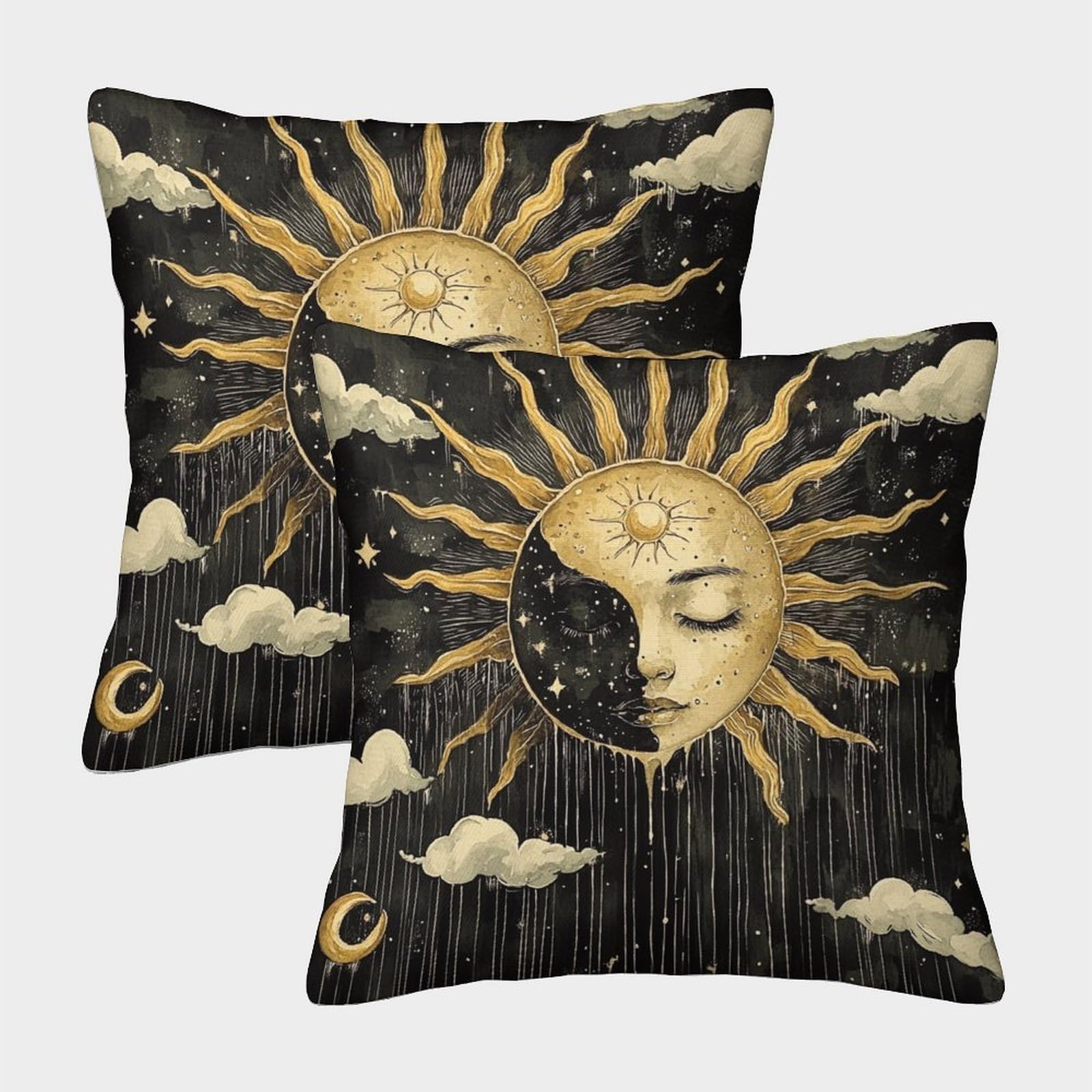 kaiyun 2 Pack 3D Beautiful Sun,Clouds And Rain Theme Square Cushion Cover Decoration Pillow Cover Suitable for Home Sofa Bedroom Living Room 50x50cm