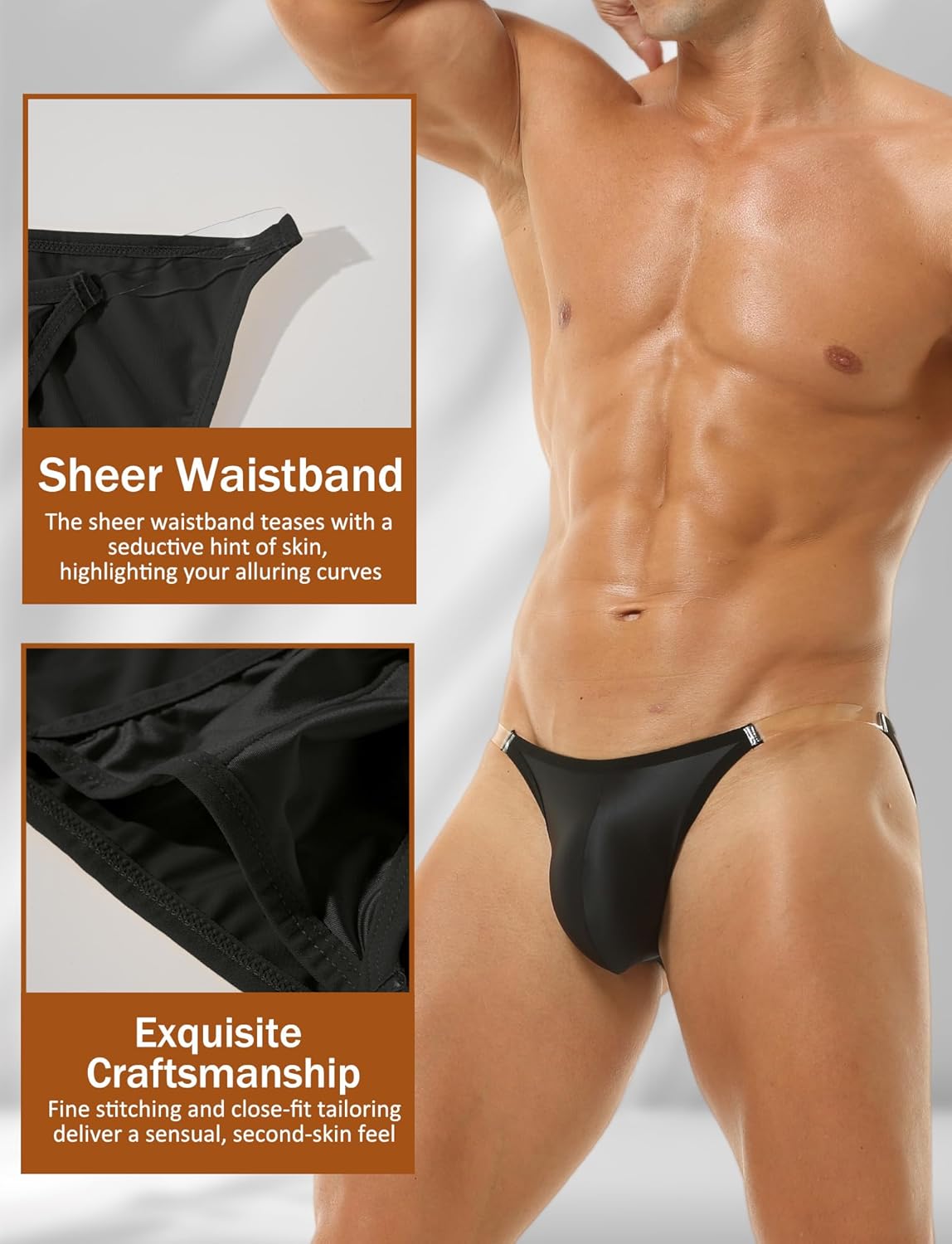 FEOYA Men's Sexy Low Rise Bikini Briefs Soft See-through String Cut Panties Bulge Pouch Underwear with Clear Strap - Image 4