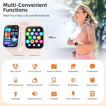 2023 Smartwatch for Men and Women, 1.85 Inch Screen Smartwatch with Bluetooth Calling and Hands-Free Answer, Smart Watch with Pedometer, Heart Rate Monitor, Fitness Watch for Android iOS