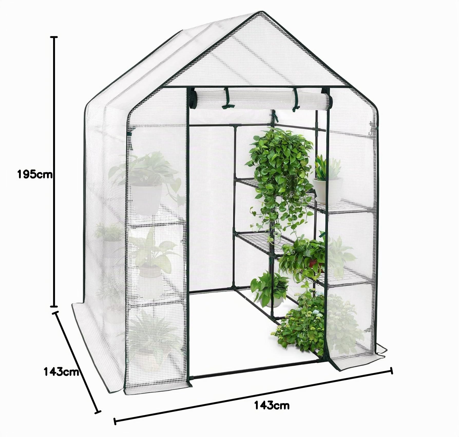 WOLTU Invernadero de Jardín para Plantas con 4 Niveles 143x143x195 cm Invernadero Tipo Caseta de Jardín Cultivos Flores y Verduras Blanco
