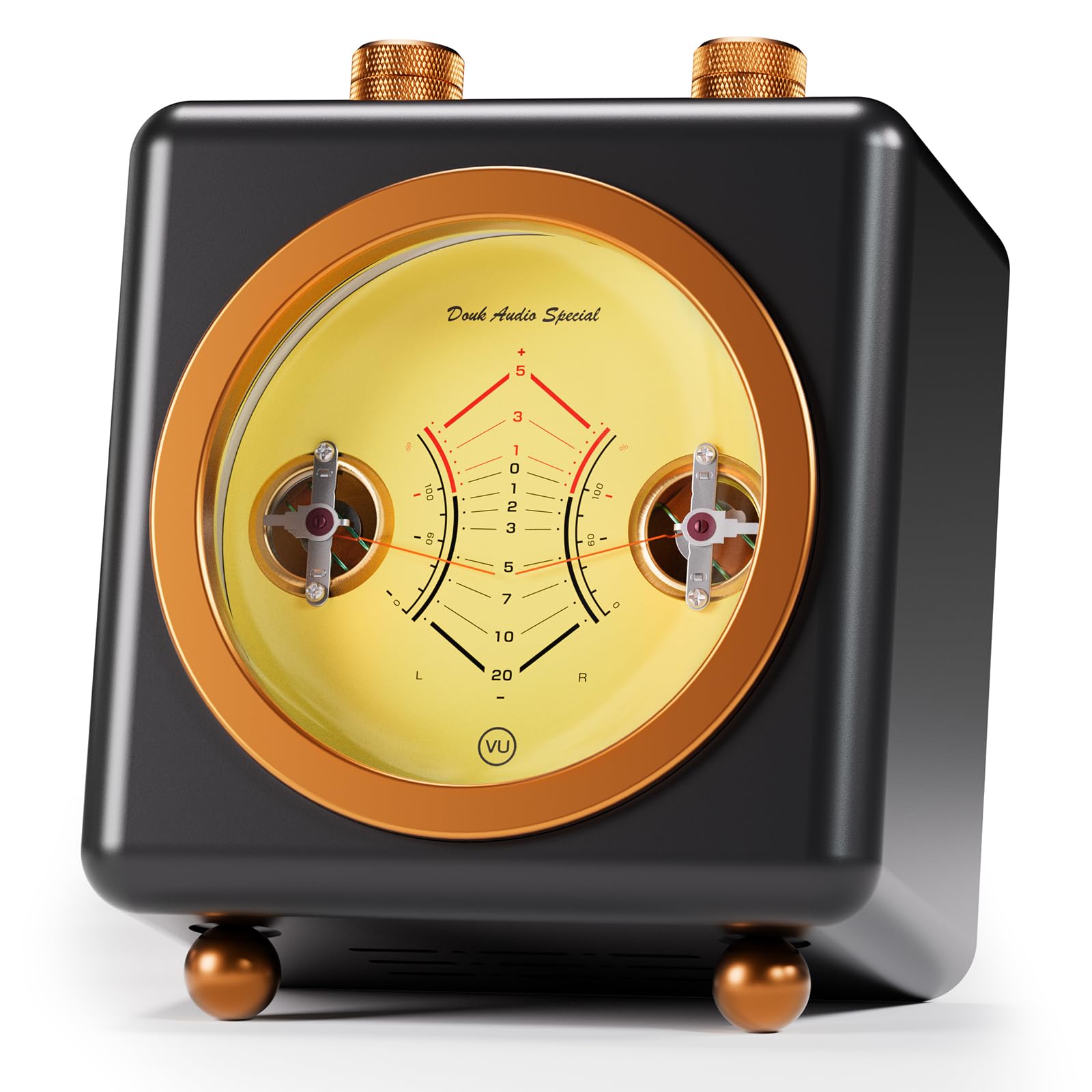 DoukAudio VU360 Retro Analog VU-Meter: mit Großem Display und Zwei Zeigern, Zwei Eingängen (Mikrofon/Line), Musikspektrumanalysator mit 7 Farbmodi, Musikliebhaber & Gamer (Yellow)