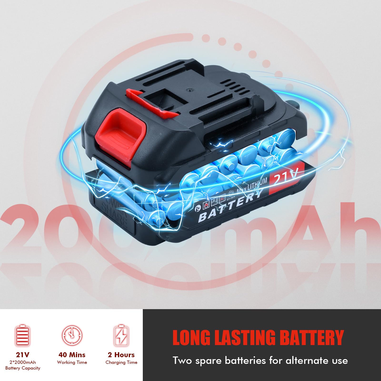 Taille-haie sans fil 21 V, taille-haie sans fil avec batterie et chargeur, coupe-haie électrique léger, lame de coupe double action de 51 cm, pour tailler les haies, les arbustes et les plantes de