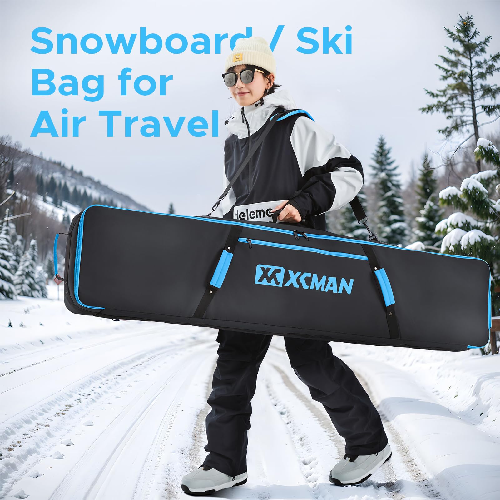 XCMAN Snowboardtasche für Flugreisen – vollständig gepolsterte Skitasche wasserdichte Snowboardtasche für Reisen Snowboardstiefel