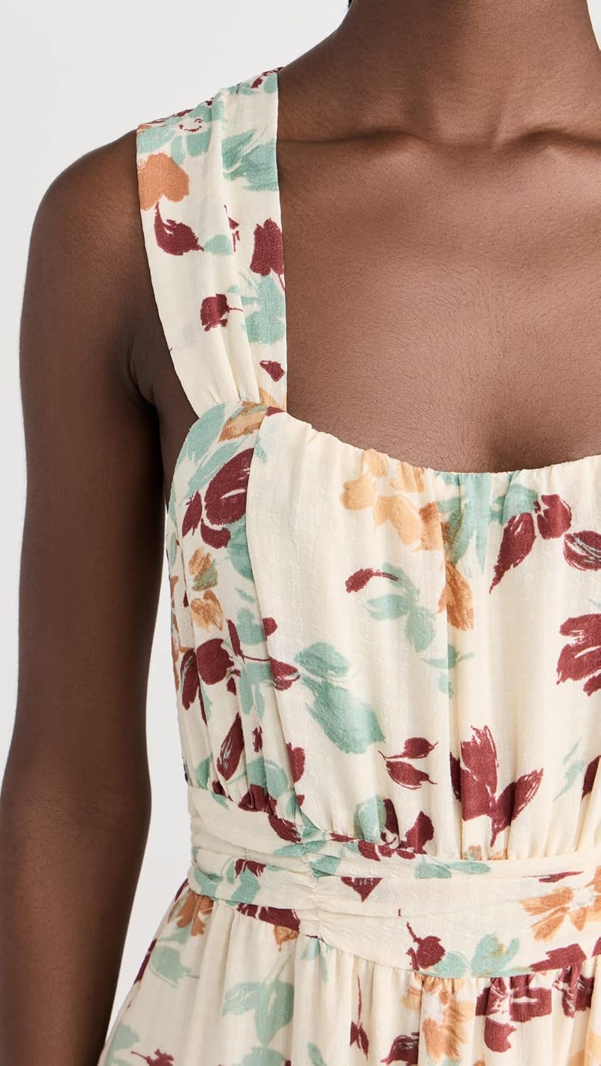 Moon River Womens Floral Sleeveless Smocked Back Tie Tiered Shirred Midi Dress - Image 6