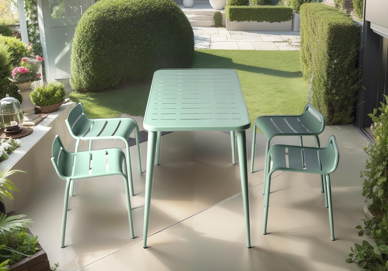 Lisuden Patio Bistro Metal Dining Table Set with 4 Chairs