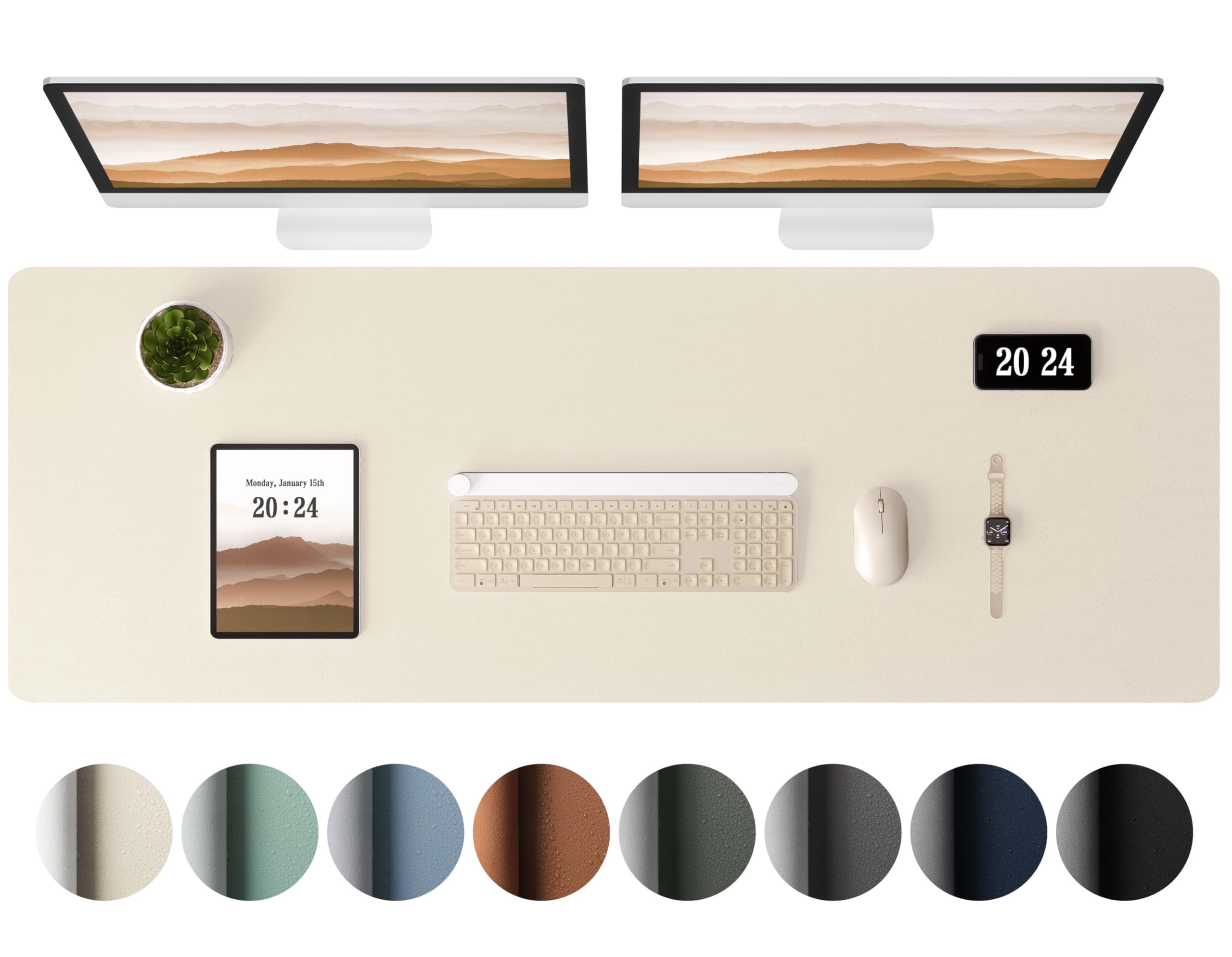 Aothia Leather Desk Pad Protector - Large Mouse Pad, Office Mat, Non-Slip PU Leather Blotter, Laptop Desk Pad, Waterproof Writing Pad for Office and