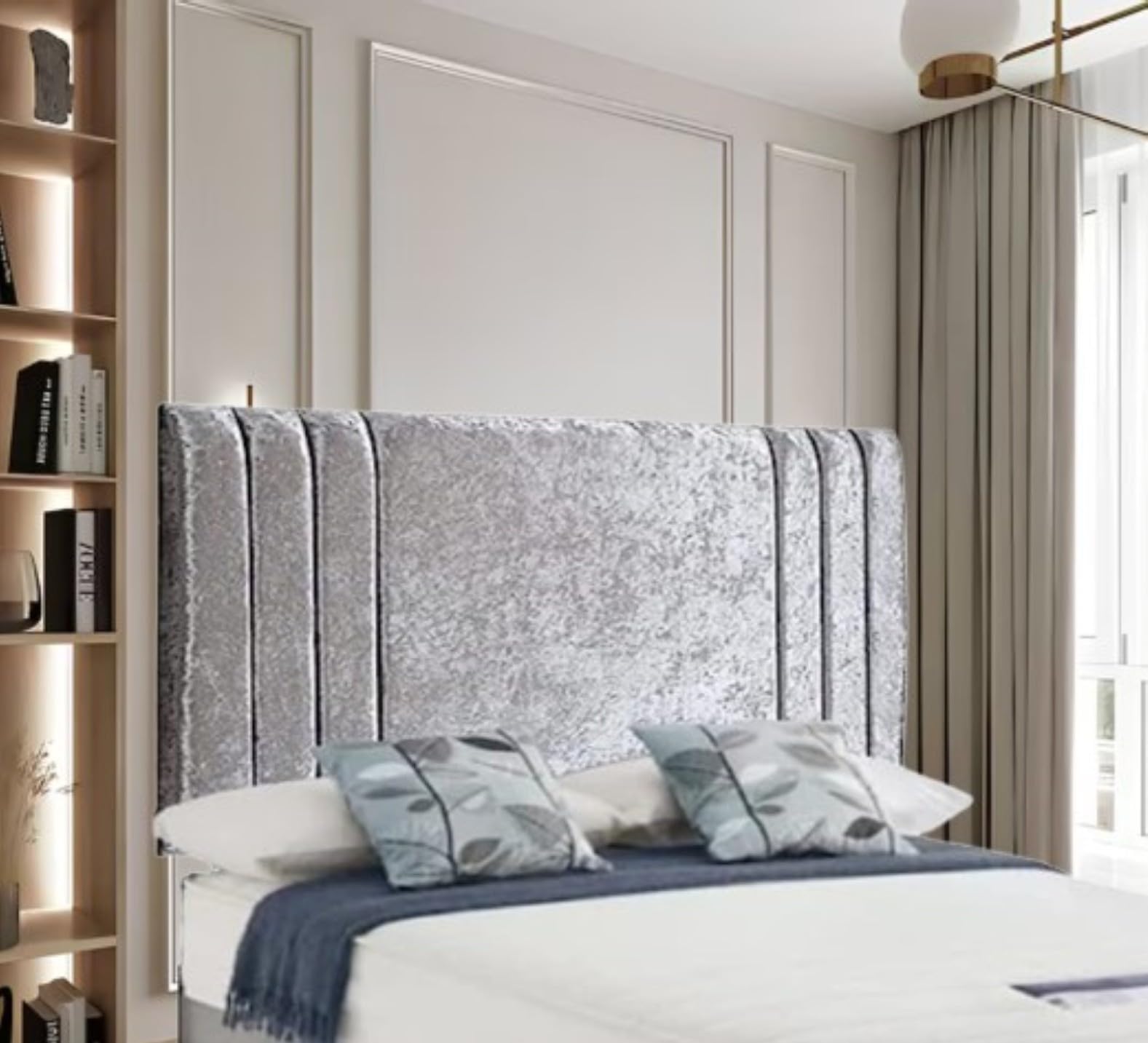 luxisleepltd Tufetd Sidebar20'' 26'' 30'' Tall Headboard in Black Cream Grey Siver Crushed Velvet 3FT 4FT6 5FT for divan bed (Gt Grey, 4ft-20''Tall)