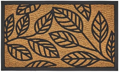 LOLAhome - Felpudo de Fibra de Coco y Caucho Negro con diseño de Hojas de 75x45 cm. Base Antideslizante de PVC. Mantén tu Entrada Limpia con un Estilo Moderno, Duradero y Muy Funcional.
