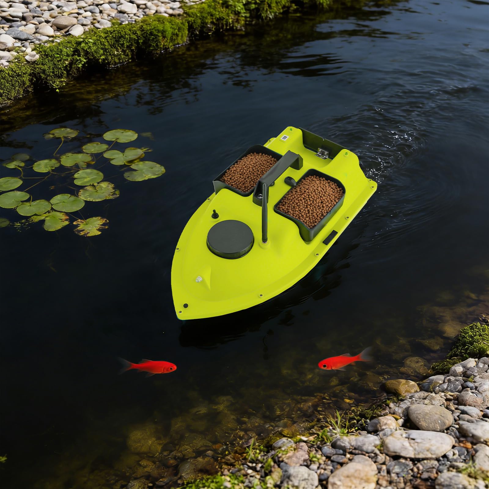 Barca per mangimi a distanza, 600 m, con GPS e ritorno automatico, 99 posizioni, barca RC, 2 batterie da 5200 mAh, 90 min, capacità di 1,5 kg, in ABS, impermeabile, per pesca, carpe, luccio