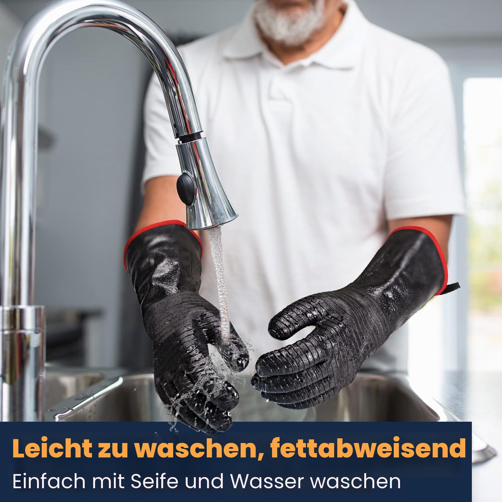 GEEKHOM 45CM Grillhandschuhe Hitzebeständig Extra Lang, Grill Zubehör Feuerfeste Handschuhe Bis 500°C, Ofenhandschuhe Topfhandschuhe Backhandschuh Topflappen Handschuh Für, Kochen, Backen& Grillen