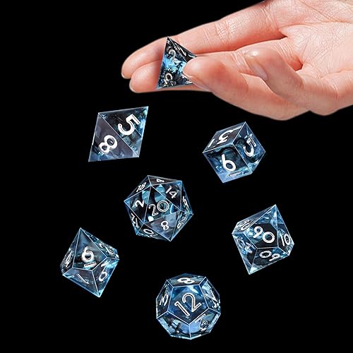 Vista 64 de AUSTOR Juego de dados DND de 7 troqueles hechos a mano, dados poliédricos de resina de borde afilado para juegos de mesa de Dungeons and Dragons RPG