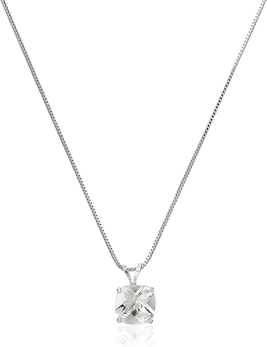 Tienda Collection 925 Sterling Silver 8mm Cushion Cut Birthstone Solitaire Pendant Necklace for Women with Box Chain