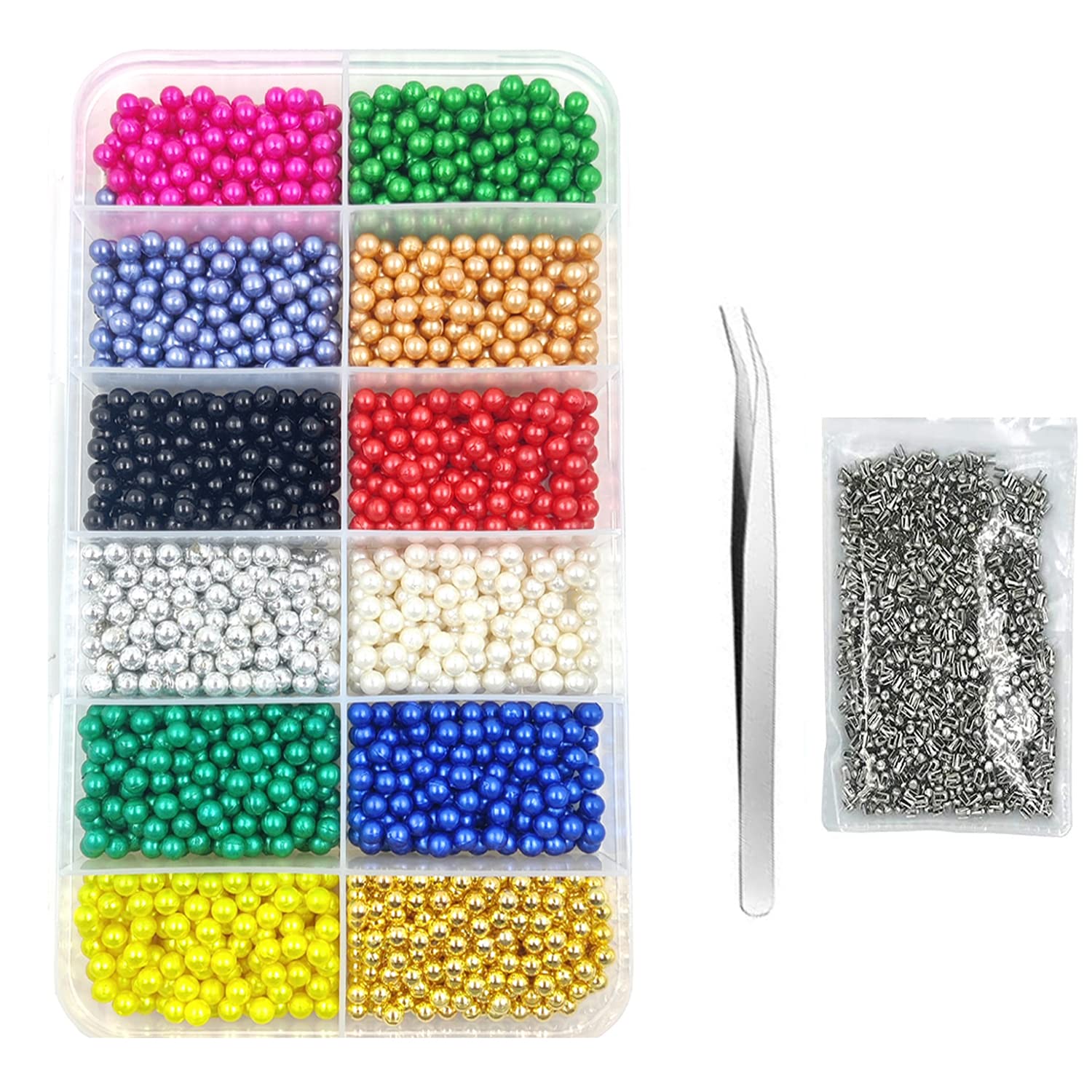 Jasol Pearl Setting Machine Beads 12 Colors 6mm Pearls in Plastic Container Box No Hole Beads Including Revit Pack of 4500 Pic Multicolor (6MM)-image-38