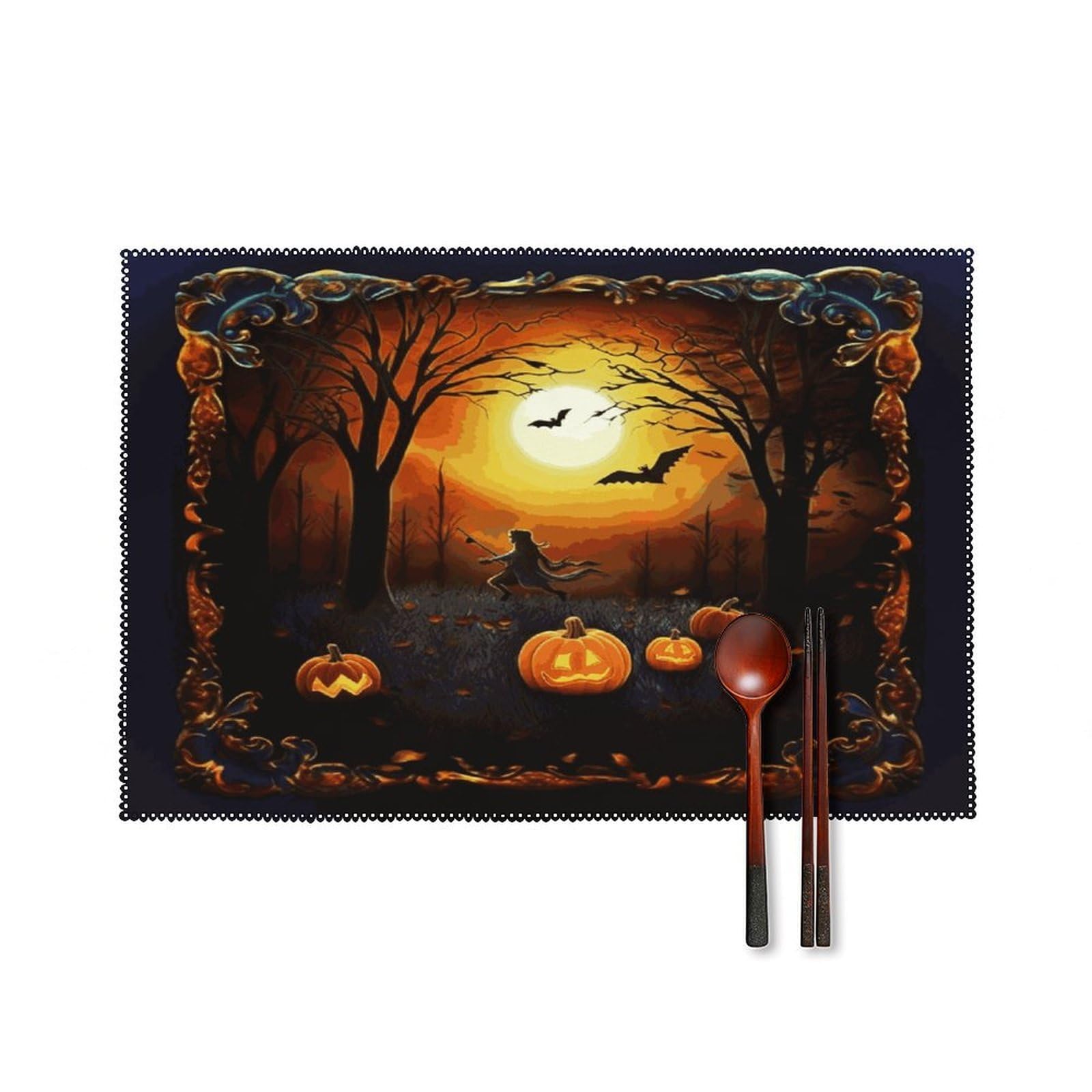 Btcowzrv Style Halloween Party Canvas Placemats Set Of 6, Wipeable Washable Place Mats For Indoor & Outdoor, Table Mat Decor For Kitchen Dining Party