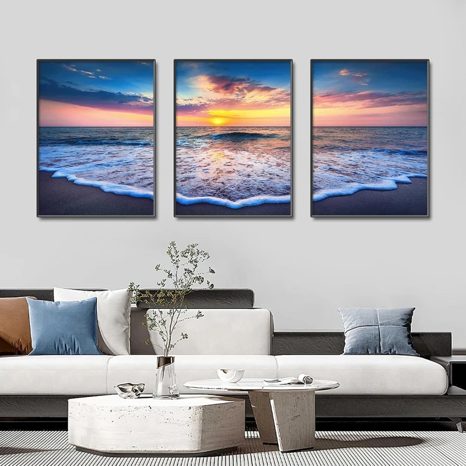 CHAOJIART Natürliche Landschaft, Sonnenuntergang, Wandkunst, Poster, Druck, Bild, Sonnenaufgang, See, Skyline, Ölgemälde, moderne Wohnzimmerdekoration, 50 x 70 cm (20 x 28 Zoll), 3 Stück, rahmenlos