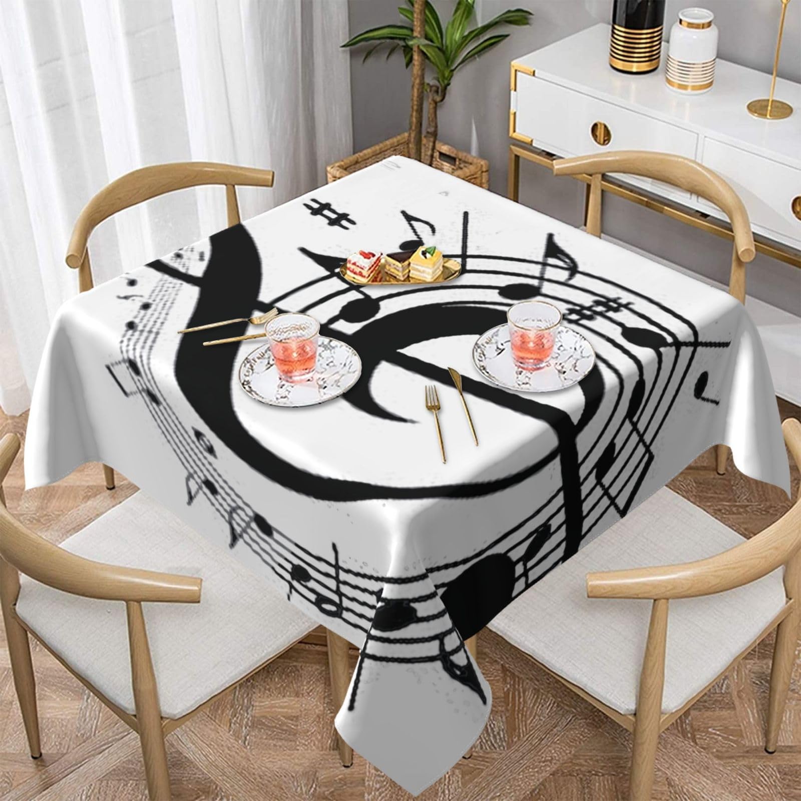 DCEHGEW music Prints Square Tablecloth 137x137 CM, Waterproof Fabric Table Cloth for Dining Table, Farmhouse Table Cover for Kitchen Dining Tabletop Decoration