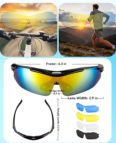 Miniatura 6 de Gafas de sol polarizadas para hombres y mujeres, 5 lentes con protección UV, antirreflejos, para deportes, béisbol, correr