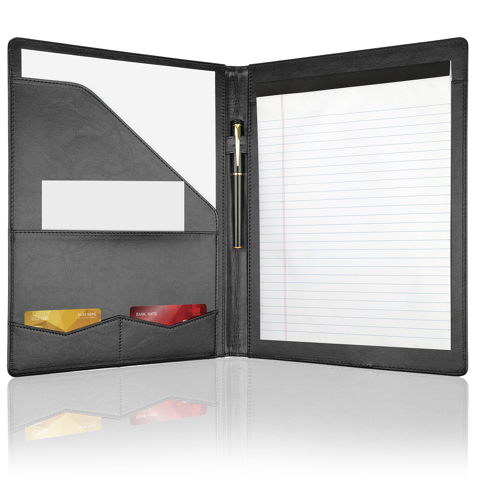 MOWPOG Professional Padfolio Portfolio Binder, Faux Leather Interview Resume Folder, Letter Size A4 Legal Writing Pad Holder, Document Organizer for