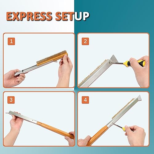 Miniatura 4 de Cepillo para horno de pizza con raspador, cerdas de latón, cepillo de pizza para horno de pizza, cepillo de piedra de pizza de 21 pulgadas,