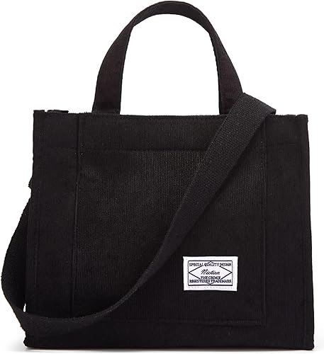 Maki Izumi Bolsa de mano, bolsa de pana, bolso pequeño para mujer, bolso negro para mujer, bolsa de lona, bolsas de lona con asas.
