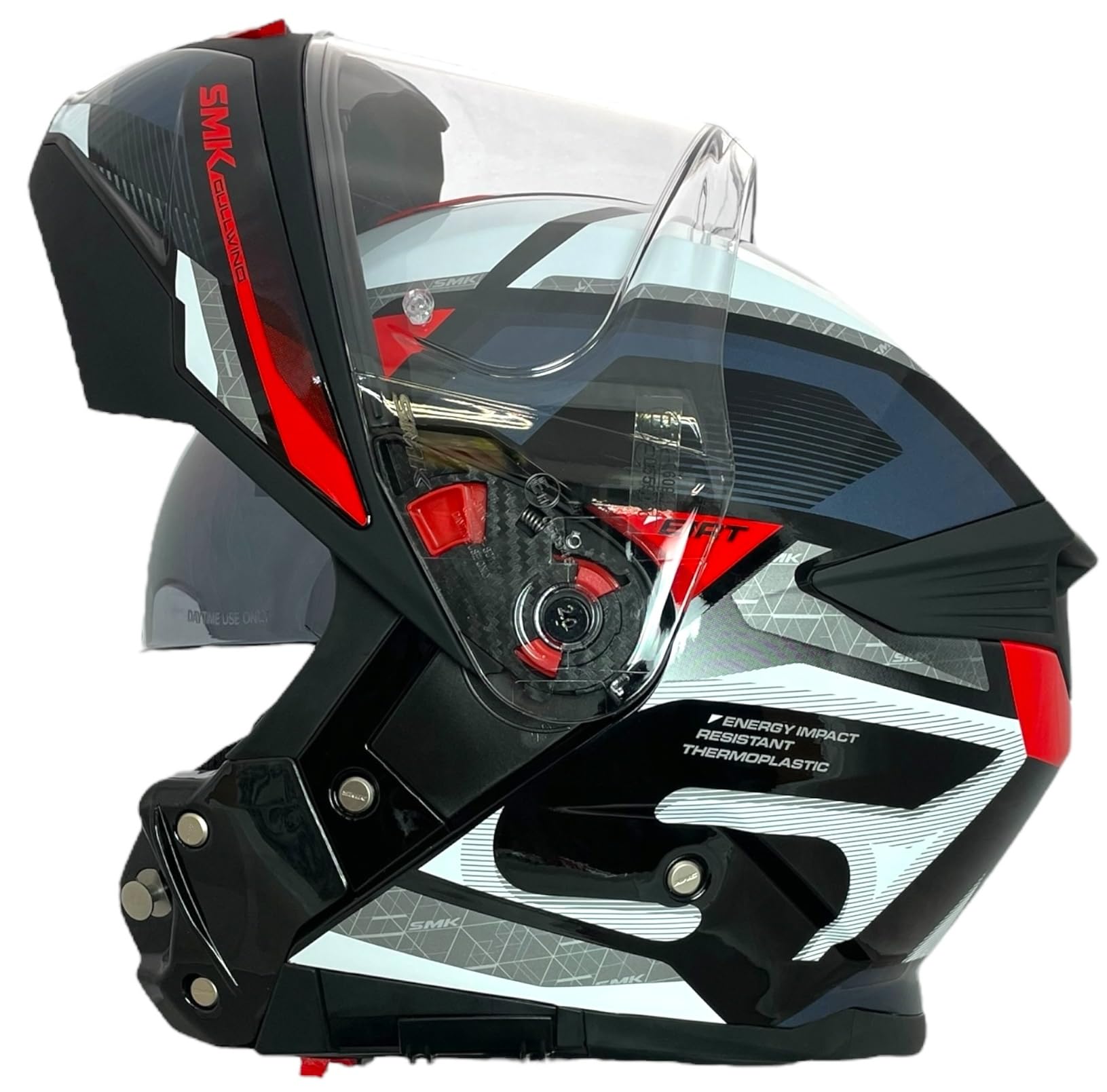 SMK Helmets Casco Modular GULLWING Venture Decorado Brillo Blanco y Rojo 22.06 con Doble Visor P/J (L 59/60)
