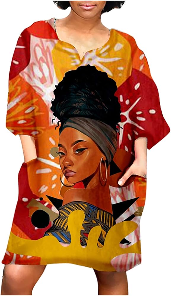 Abito Aderente PerZeal In Stile Dashiki Africano - Midi Boho Con Tasca, Collo Alto E Zip, Nero, XL