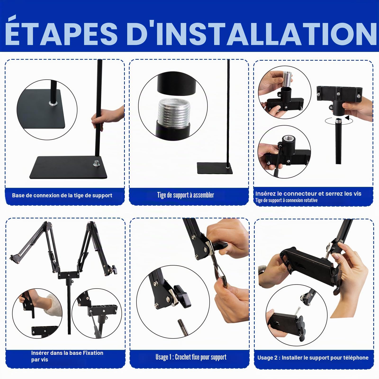 Support de Lampe Chauffante Dual pour Reptiles,Réglable Hauteur 39 à 175 cm,Bras Pivotant à 360° Support de Lampe pour Terrarium,pour Tortue Lézard Serpent