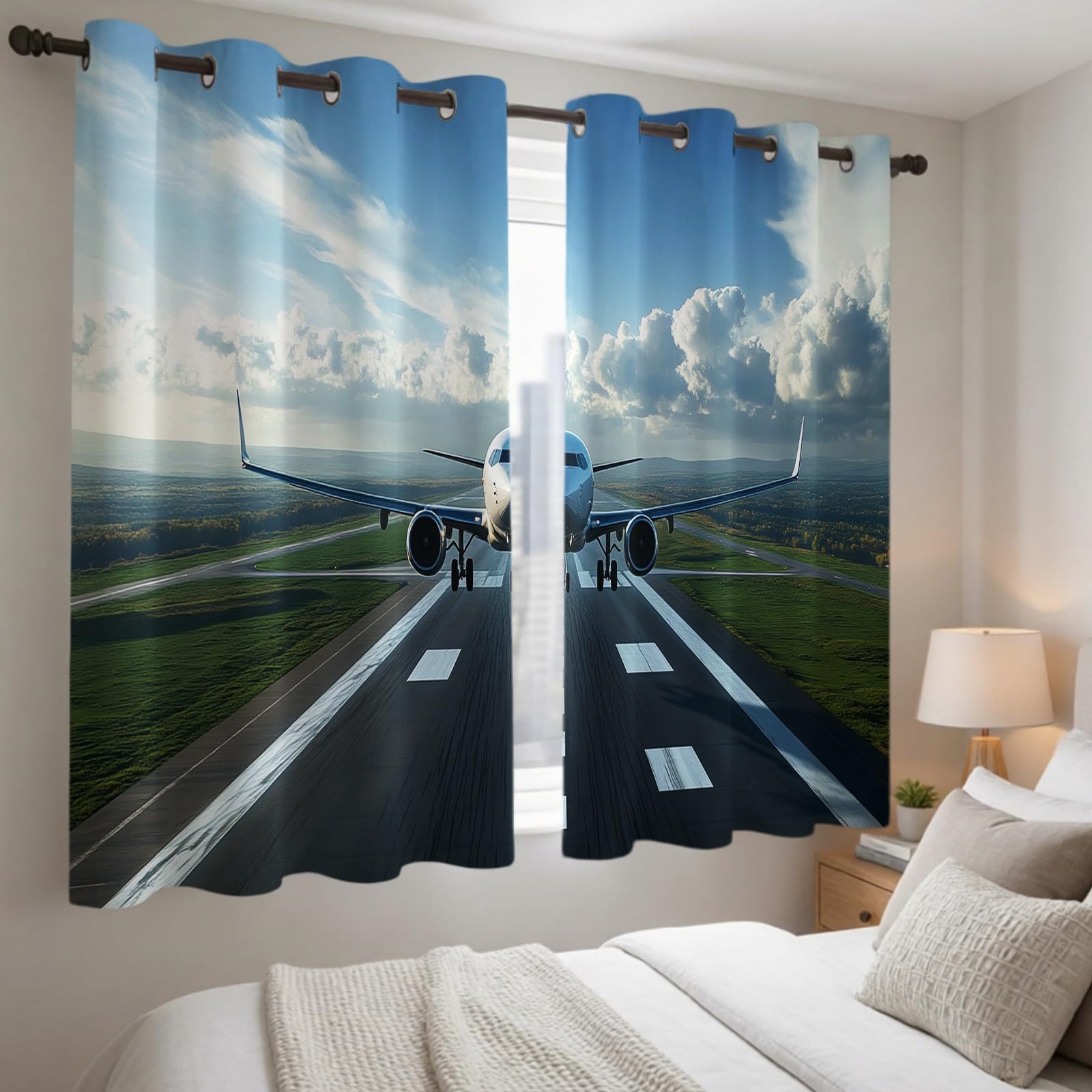 Rideaux Occultants Thermiques Lot de 2, Pelouse de Piste d'avion 132L X 210H cm Isolation Contre la Chaleur, pour Chambre et Salon