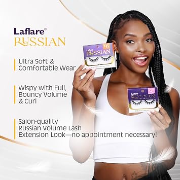 Laflare 3D False Eyelashes Russian Max Volume Strip Lashes | Fluffy, Wispy, Lightweight | Faux Mink Eyelashes Extension D Curl Wispy Handmade Soft Reusable 3 Packs Value Combo. (FDM02X3C)