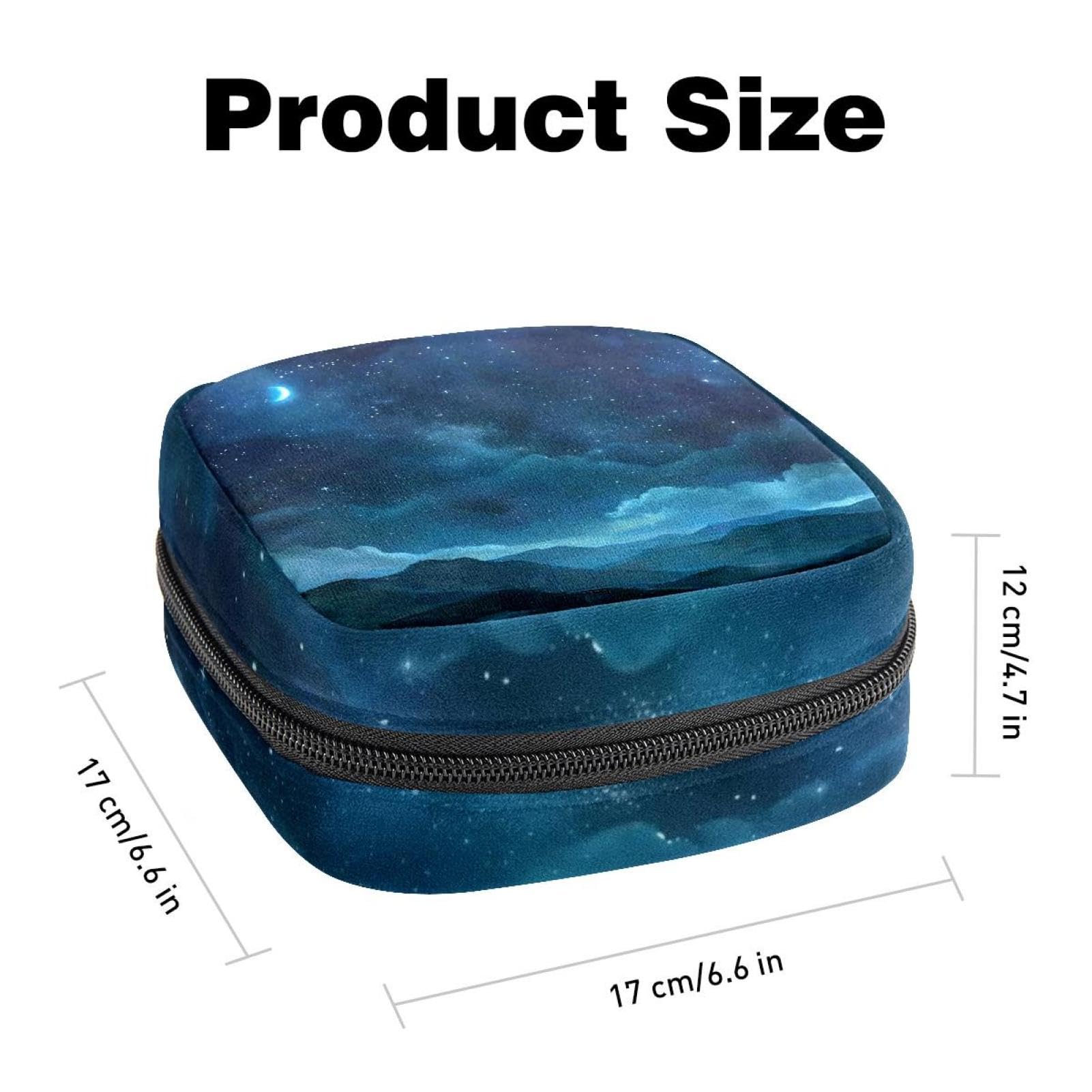 Sanitary Napkin Storage Bag for Feminine Pads, First Period Kit for Women, Starry Night Sky Clouds Star Mountains Landscape Portable Menstrual Period Sanitary Pouch