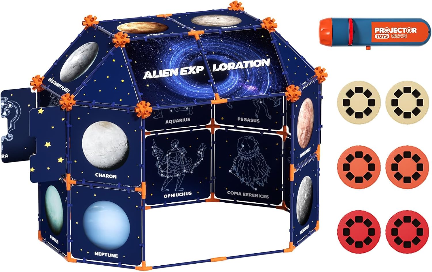 Kids' Starry Sky Constellation Play Tent, 328 Pack Fort Building STEM Toys Kit,Included Flashlight Projector,for Boys & Girls (3 Years+)