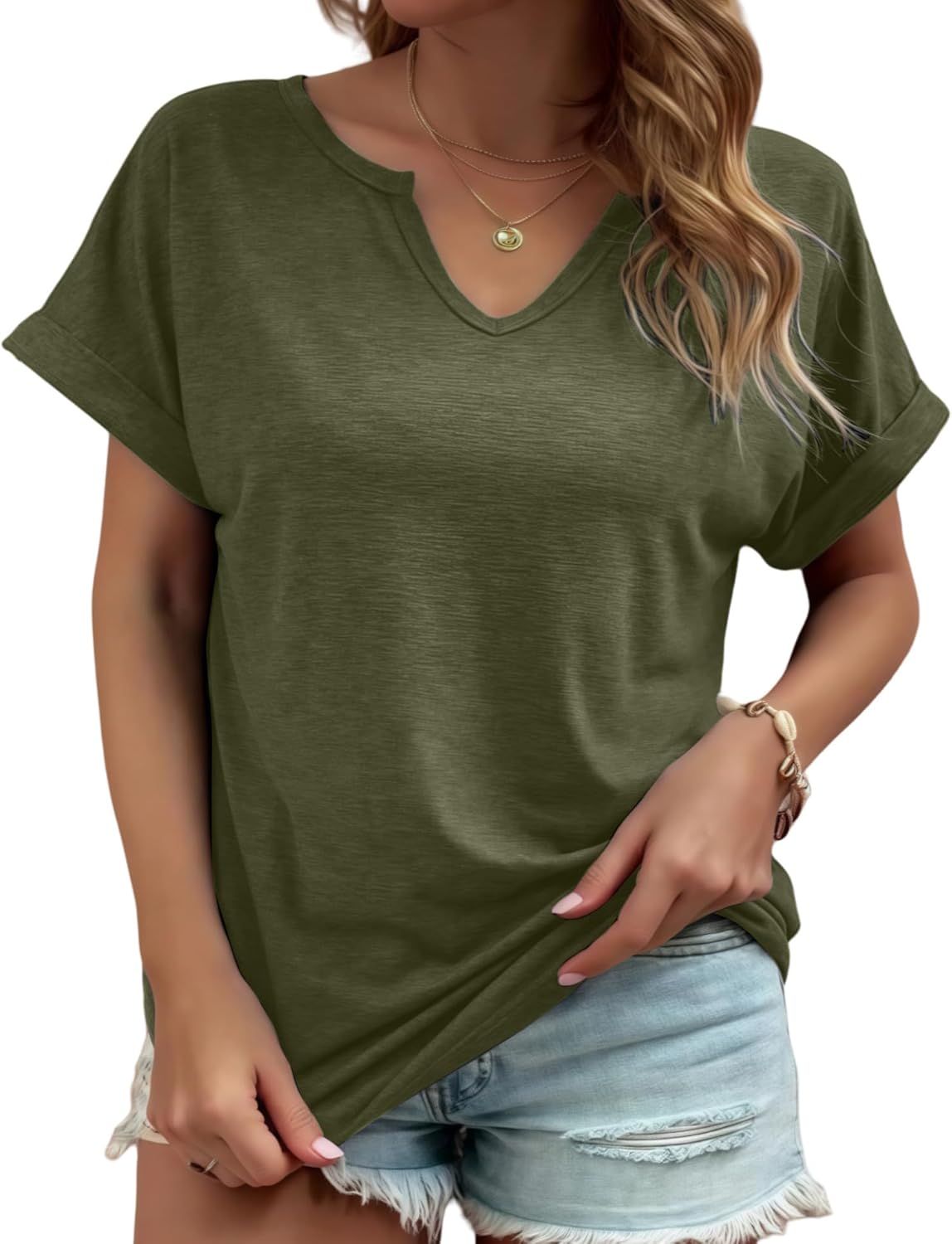 Womens V Neck T Shirts Casual Loose Tees Trending Now Summer Short Sleeve Tops.  Sizes XS