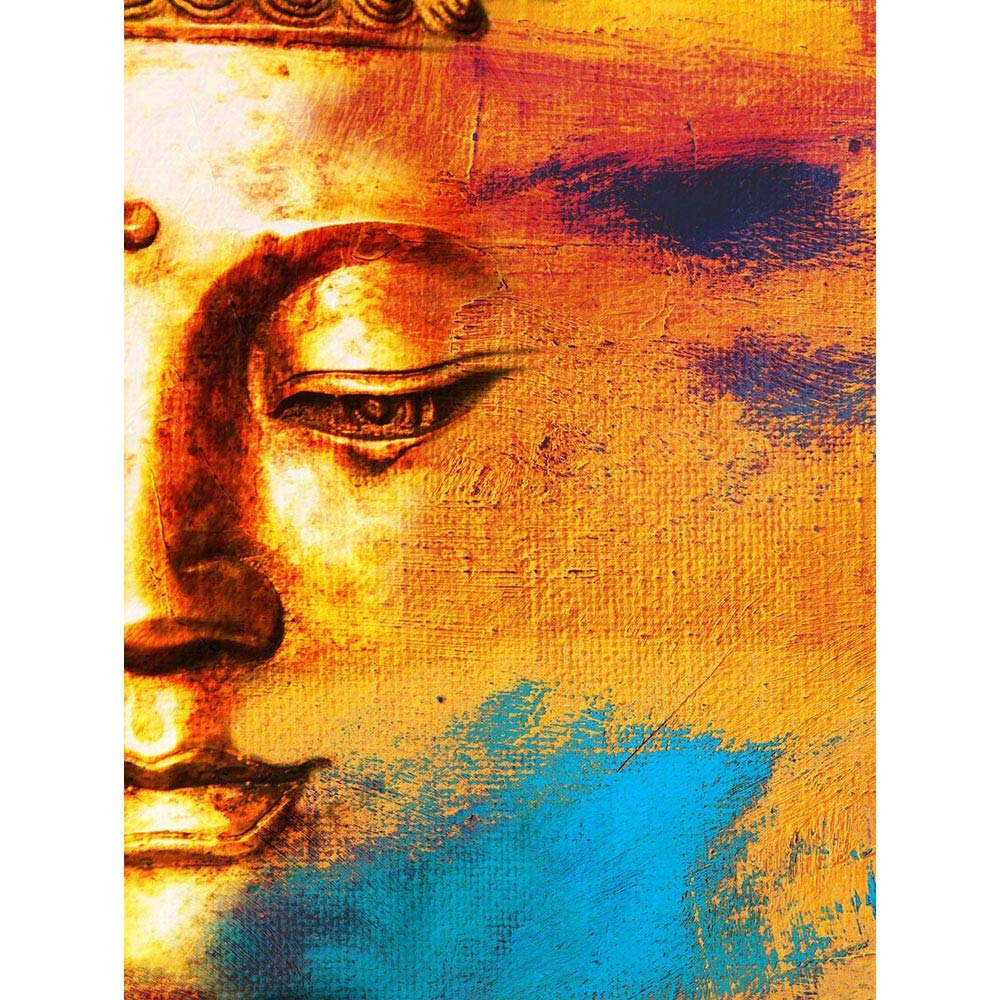 Wee Blue Coo Buddha Face Gold Collage Art Print Poster Wall Decor 12X16 Inch