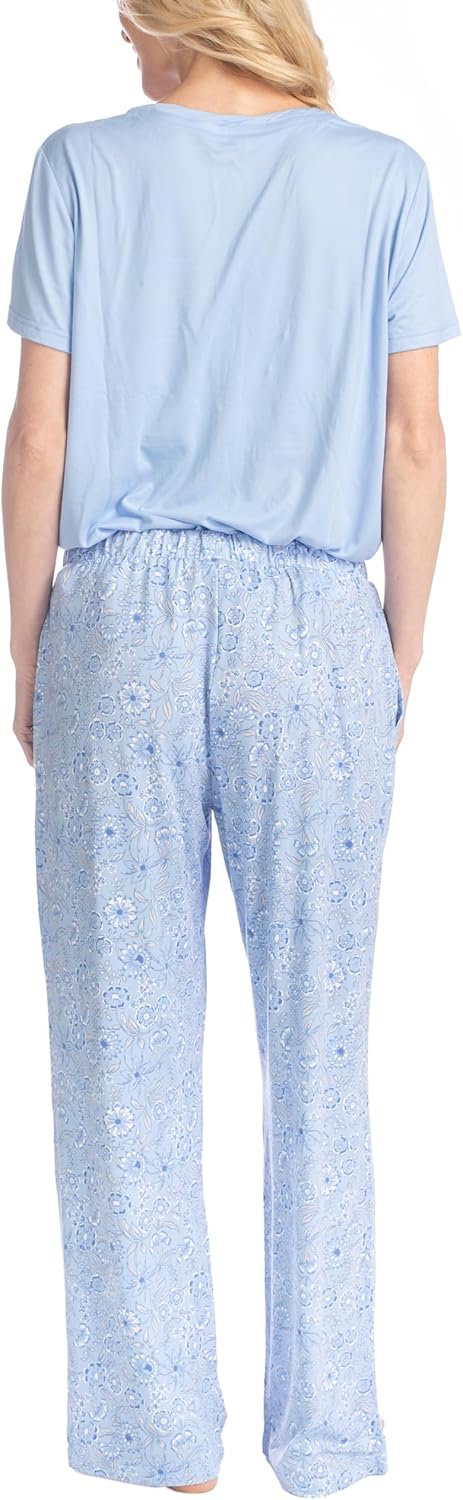 MUK LUKS Womens Short Sleeve Pajama 2-Piece Set, Super Soft, T-Shirt and Pants, Garden Party, Conjunto de Pijama - Image 4